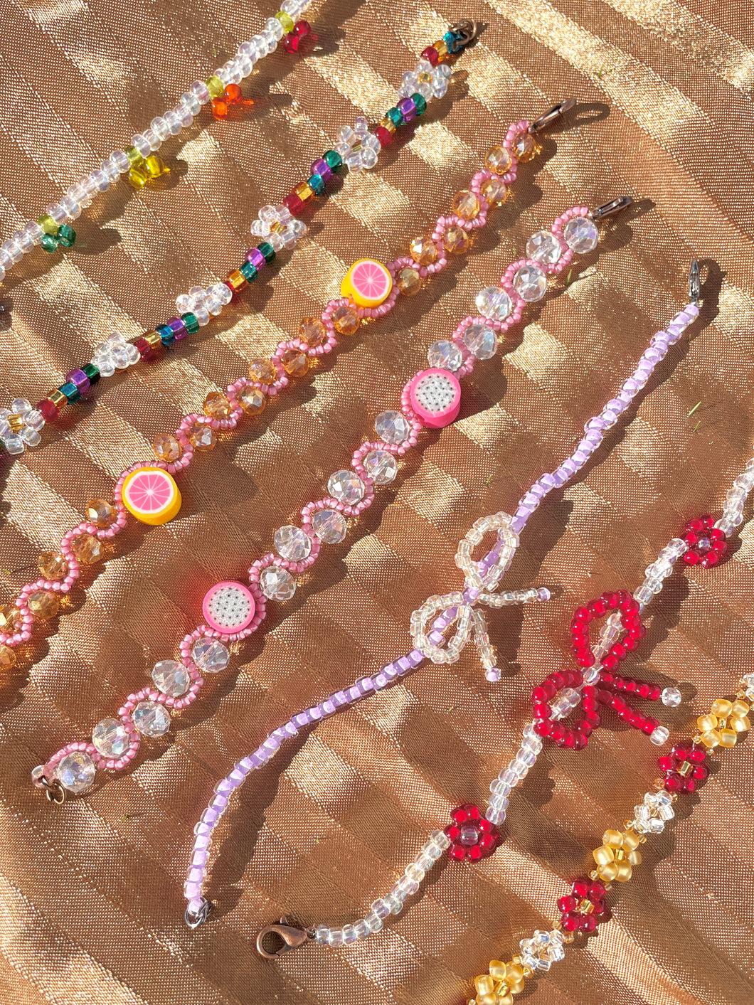 Cute Handmade Beaded Bracelets - Flower Beads, Fruit Beads