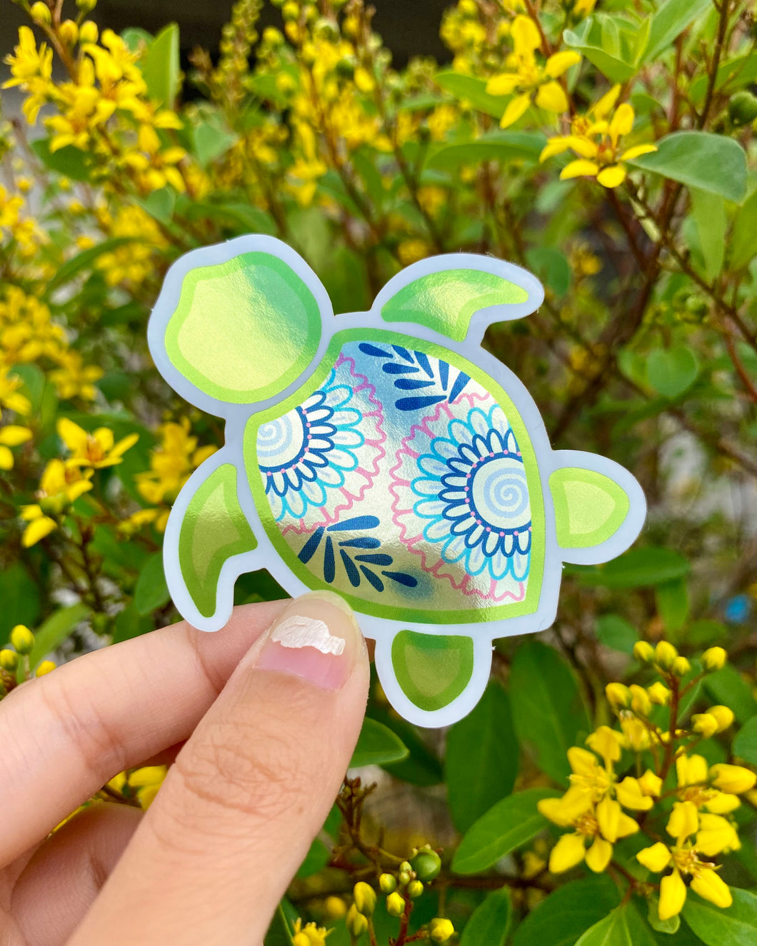 Floral Sea Turtle Weatherproof Sticker - Mirror Effect